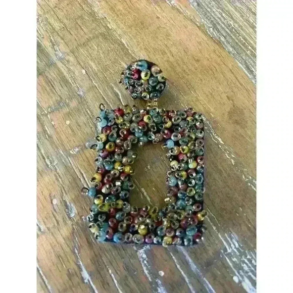 Boutique Multicolor Beaded Boho Square Dangle Earrings - Picture 3 of 4